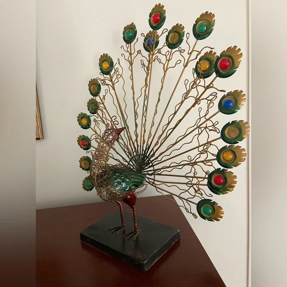 Vintage PIER 1 Metal Sculpture PEACOCK with colorful glass beads and Wire Work - Picture 2 of 10